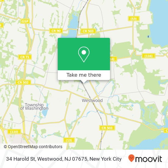 Mapa de 34 Harold St, Westwood, NJ 07675