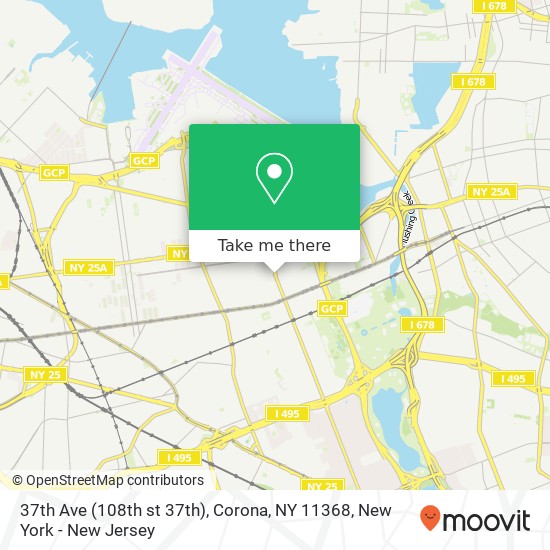 Mapa de 37th Ave (108th st 37th), Corona, NY 11368