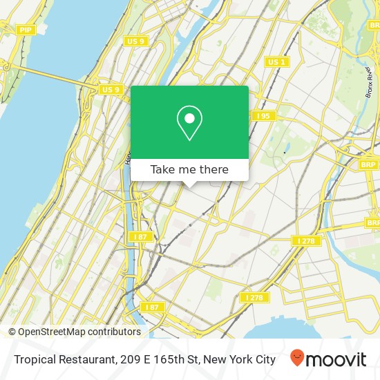 Mapa de Tropical Restaurant, 209 E 165th St