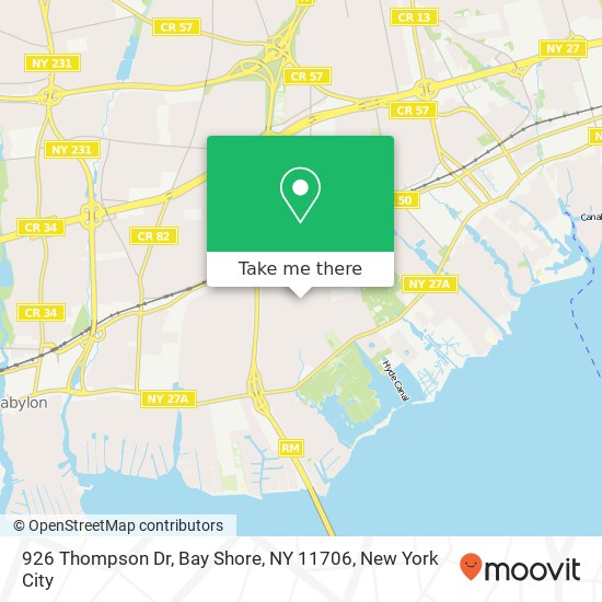 Mapa de 926 Thompson Dr, Bay Shore, NY 11706