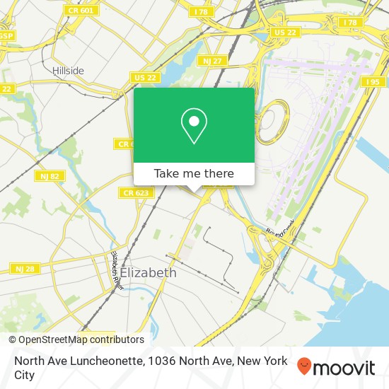 Mapa de North Ave Luncheonette, 1036 North Ave