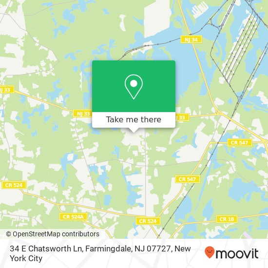 Mapa de 34 E Chatsworth Ln, Farmingdale, NJ 07727