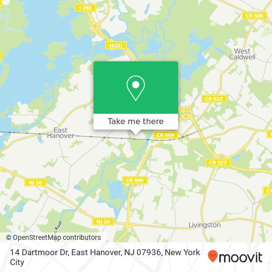 Mapa de 14 Dartmoor Dr, East Hanover, NJ 07936