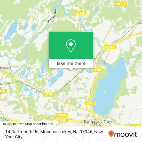Mapa de 14 Dartmouth Rd, Mountain Lakes, NJ 07046