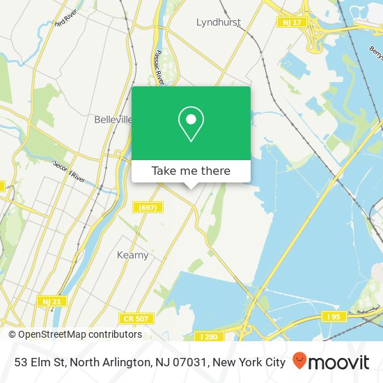 Mapa de 53 Elm St, North Arlington, NJ 07031