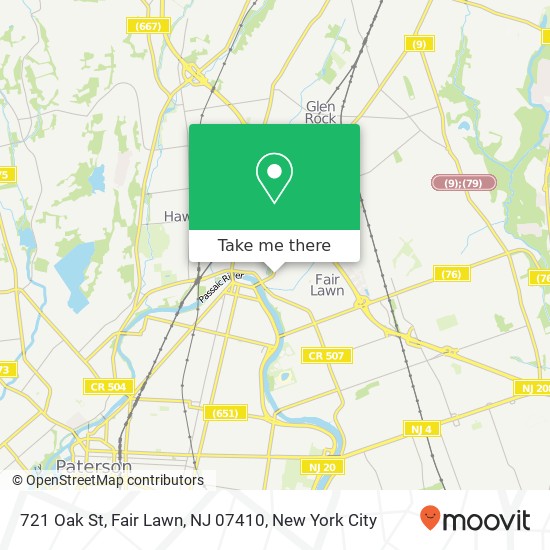 Mapa de 721 Oak St, Fair Lawn, NJ 07410