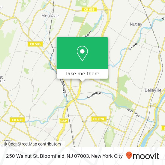 Mapa de 250 Walnut St, Bloomfield, NJ 07003