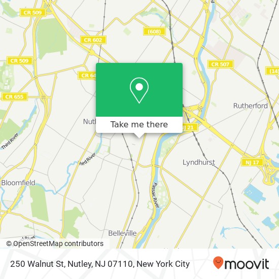Mapa de 250 Walnut St, Nutley, NJ 07110