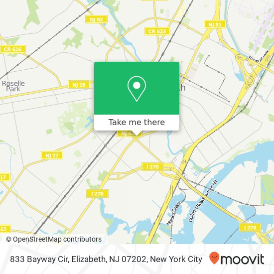 Mapa de 833 Bayway Cir, Elizabeth, NJ 07202