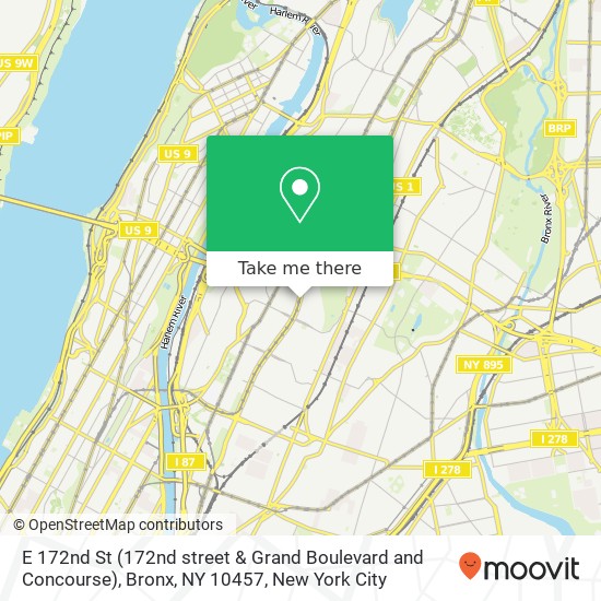 Mapa de E 172nd St (172nd street & Grand Boulevard and Concourse), Bronx, NY 10457