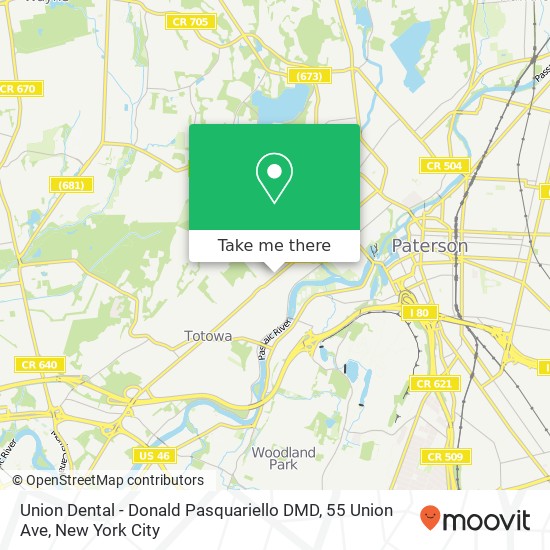 Mapa de Union Dental - Donald Pasquariello DMD, 55 Union Ave