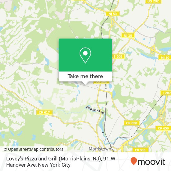 Mapa de Lovey's Pizza and Grill (MorrisPlains, NJ), 91 W Hanover Ave