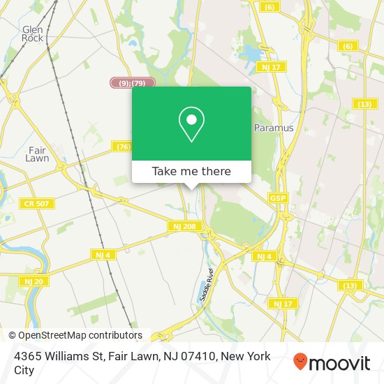 Mapa de 4365 Williams St, Fair Lawn, NJ 07410
