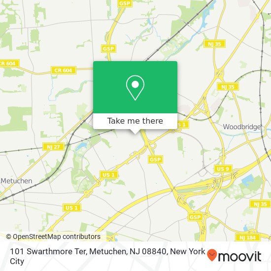Mapa de 101 Swarthmore Ter, Metuchen, NJ 08840