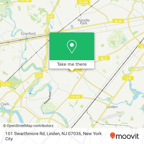 Mapa de 101 Swarthmore Rd, Linden, NJ 07036