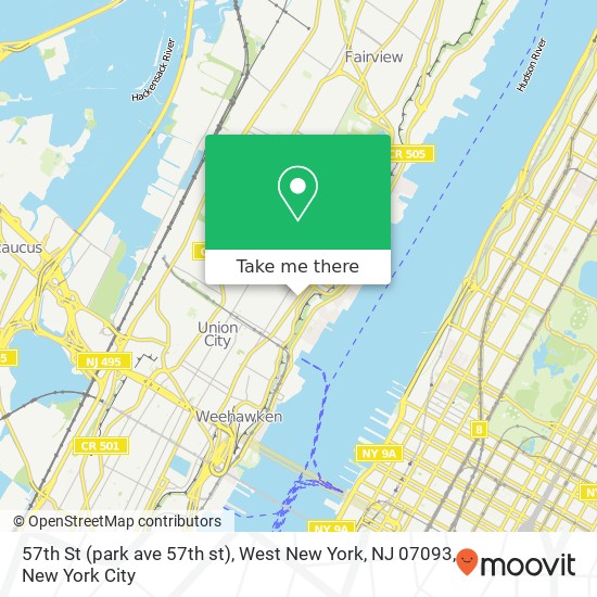 Mapa de 57th St (park ave 57th st), West New York, NJ 07093