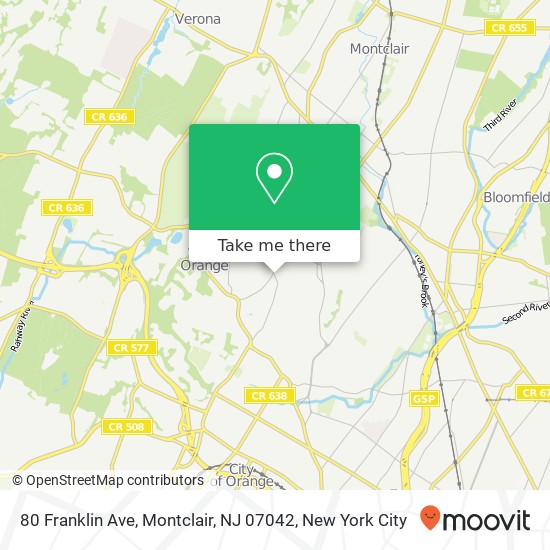 Mapa de 80 Franklin Ave, Montclair, NJ 07042