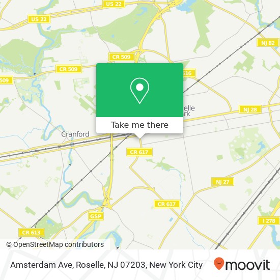 Mapa de Amsterdam Ave, Roselle, NJ 07203