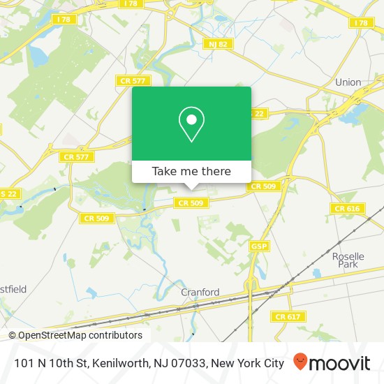 Mapa de 101 N 10th St, Kenilworth, NJ 07033