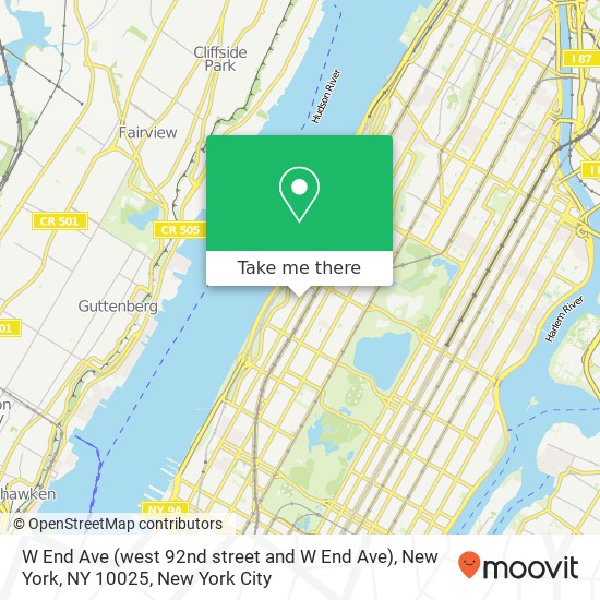 W End Ave (west 92nd street and W End Ave), New York, NY 10025 map