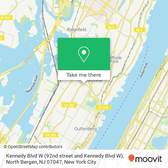 Mapa de Kennedy Blvd W (92nd street and Kennedy Blvd W), North Bergen, NJ 07047