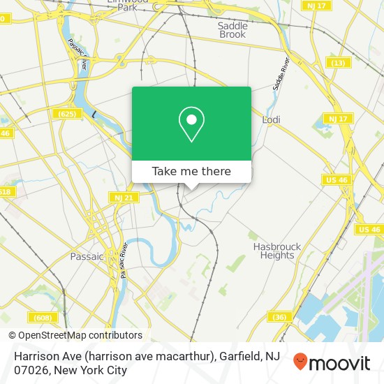 Mapa de Harrison Ave (harrison ave macarthur), Garfield, NJ 07026