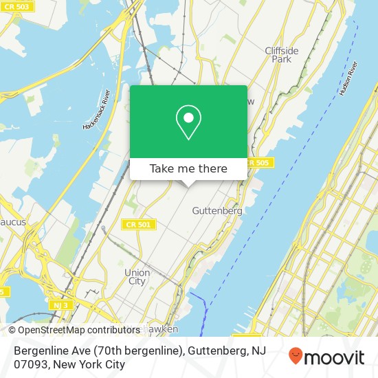 Mapa de Bergenline Ave (70th bergenline), Guttenberg, NJ 07093