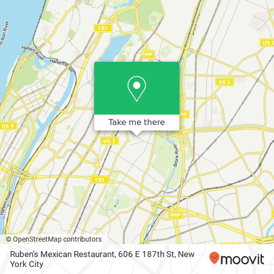 Mapa de Ruben's Mexican Restaurant, 606 E 187th St