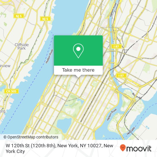 Mapa de W 120th St (120th 8th), New York, NY 10027