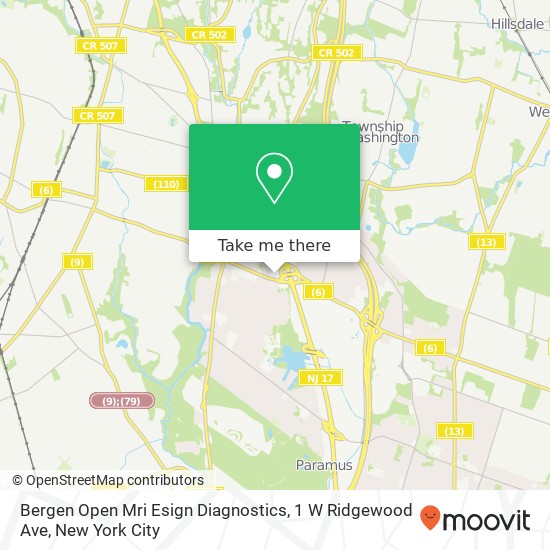 Mapa de Bergen Open Mri Esign Diagnostics, 1 W Ridgewood Ave