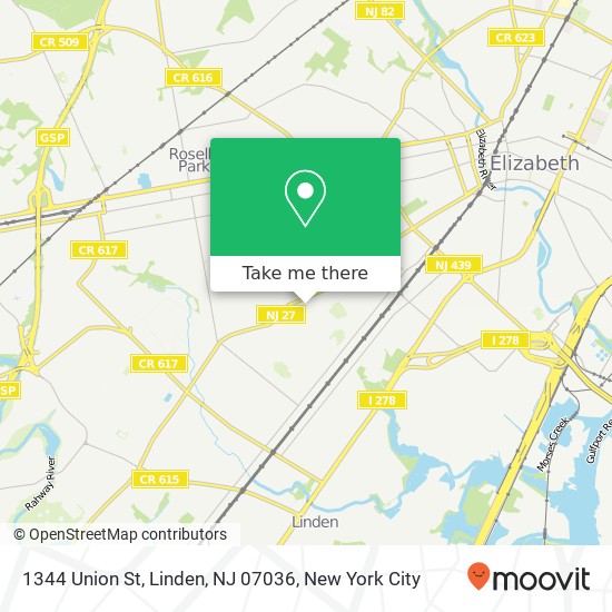 Mapa de 1344 Union St, Linden, NJ 07036