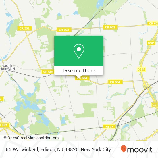 Mapa de 66 Warwick Rd, Edison, NJ 08820