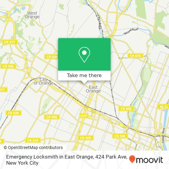Mapa de Emergency Locksmith in East Orange, 424 Park Ave