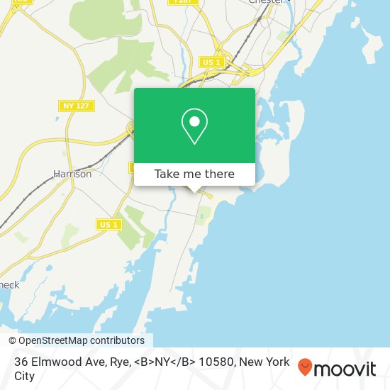 Mapa de 36 Elmwood Ave, Rye, <B>NY< / B> 10580