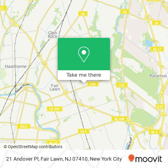 Mapa de 21 Andover Pl, Fair Lawn, NJ 07410