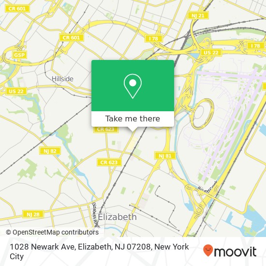 Mapa de 1028 Newark Ave, Elizabeth, NJ 07208