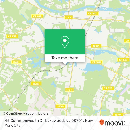 Mapa de 45 Commonwealth Dr, Lakewood, NJ 08701