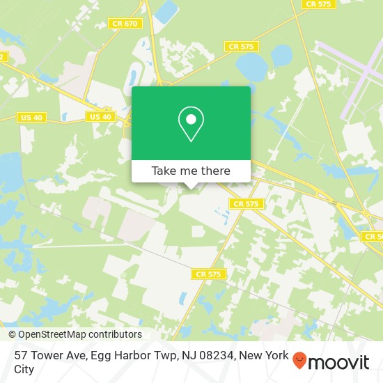 Mapa de 57 Tower Ave, Egg Harbor Twp, NJ 08234