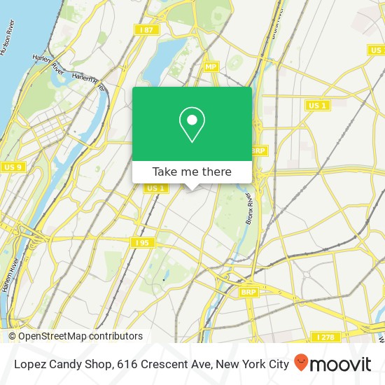 Mapa de Lopez Candy Shop, 616 Crescent Ave