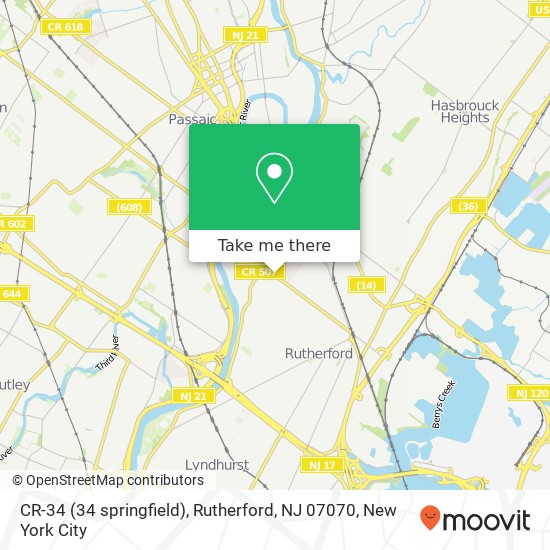 Mapa de CR-34 (34 springfield), Rutherford, NJ 07070