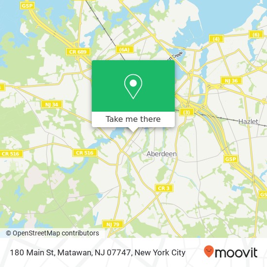 Mapa de 180 Main St, Matawan, NJ 07747