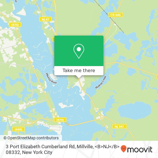 Mapa de 3 Port Elizabeth Cumberland Rd, Millville, <B>NJ< / B> 08332
