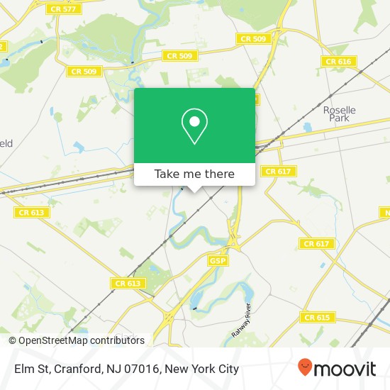 Mapa de Elm St, Cranford, NJ 07016