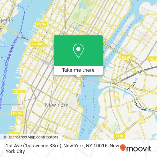 Mapa de 1st Ave (1st avenue 33rd), New York, NY 10016