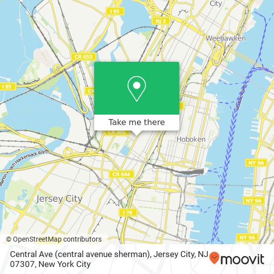 Mapa de Central Ave (central avenue sherman), Jersey City, NJ 07307