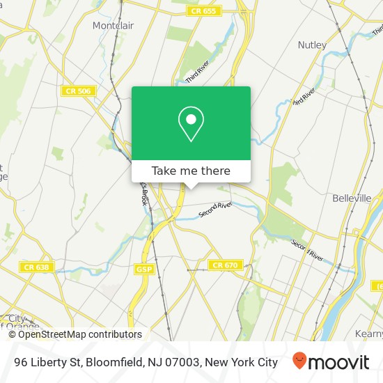 Mapa de 96 Liberty St, Bloomfield, NJ 07003