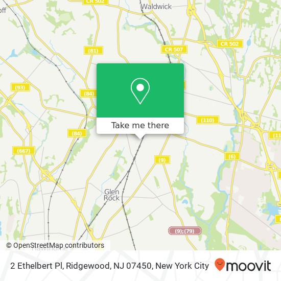 Mapa de 2 Ethelbert Pl, Ridgewood, NJ 07450