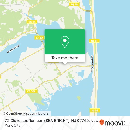Mapa de 72 Clover Ln, Rumson (SEA BRIGHT), NJ 07760