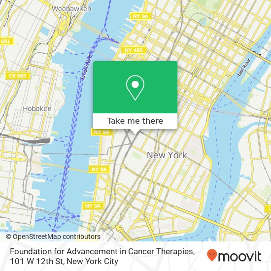 Mapa de Foundation for Advancement in Cancer Therapies, 101 W 12th St