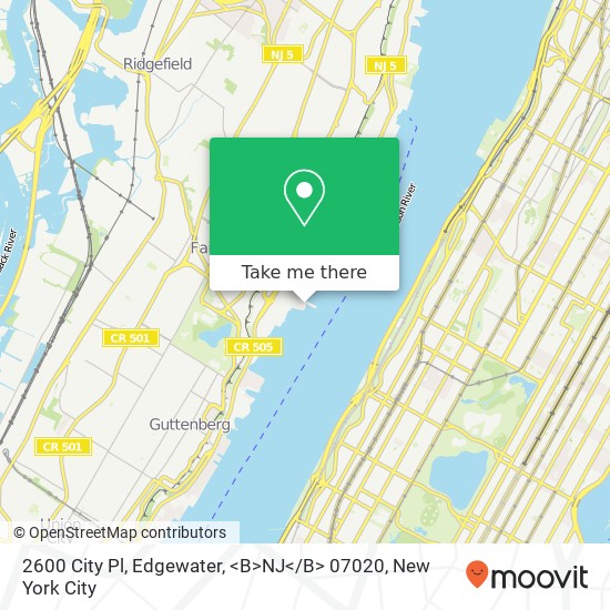 Mapa de 2600 City Pl, Edgewater, <B>NJ< / B> 07020